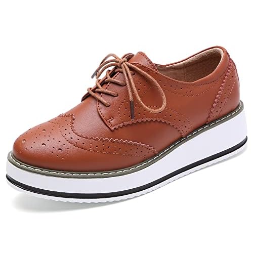 DADAWEN Women’s Platform Lace-Up Wingtips Square Toe Oxfords Shoe
