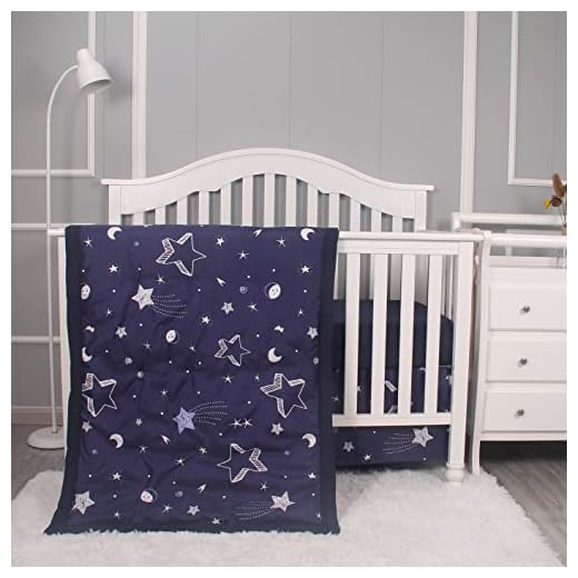 Belsden 3 Piece Crib Bedding Set for Baby Boys Girls, Classic Nursery Bedding Essential Including Comforter, Crib Sheet and Crib Skirt, Ultra Soft Cozy, Star Navy