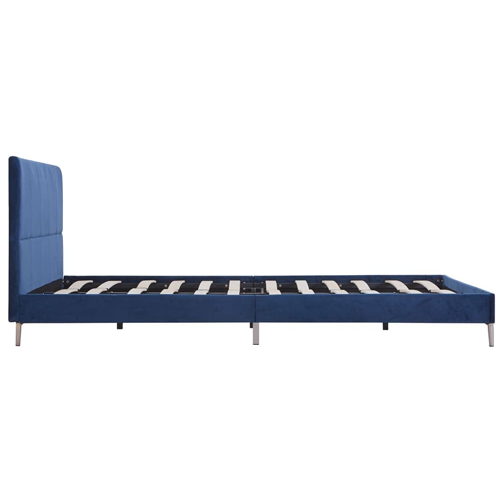 Niebieska rama łóżka z materiału 160 x 200 cm ze stelażem, konstrukcja z drewna i żelaza, eleganckie wzornictwo, trwałe, nadaje się do podwójnego łóżka, łóżko dziecięce, łóżko dla gości, sofa