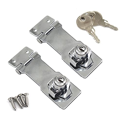 Image of Zinc Alloy Lock Hasp with Key 3 Inch Padlock Hasp Gate Lock (Pack of 2)