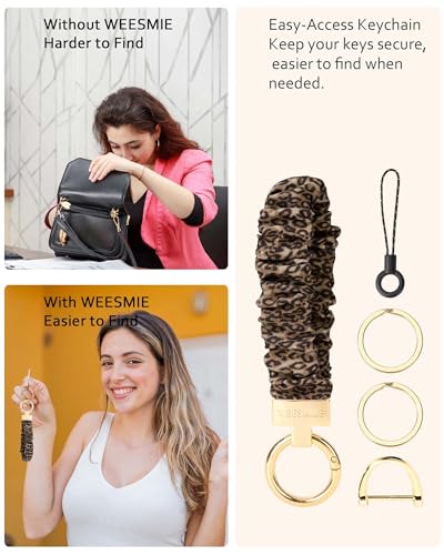 Image of WEESMILE Scrunchie Keychain Wristlet for Car Key Chain with D Key Ring