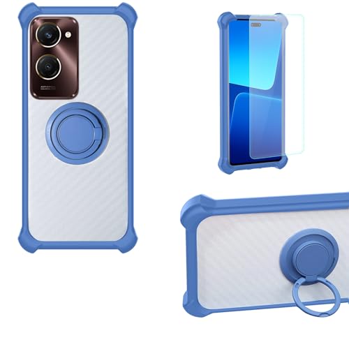 jioeuinly Case Compatible for Vivo Y18s Phone Case Cover PC backplane + Silicone Soft Frame Cover [360 Metal Ring, Magnetic Car Mount] CSKB-LAN