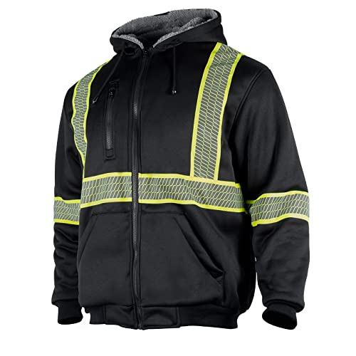 Vendace Men's Ansi Class 3 High Vis Safety Reflective Sweatshirt Wool Fleece Zipper Jacket Hoodie With Black Bottom(Black,L) #TOP5