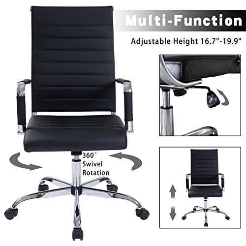 Proxracer Ribbed Office Desk Chair, Height-Adjustable Recline Swivel High Back Chair, Pu Work Chair Managerial Chair Executive Chair With Thick Cushion & Armrests,Black #TOP4