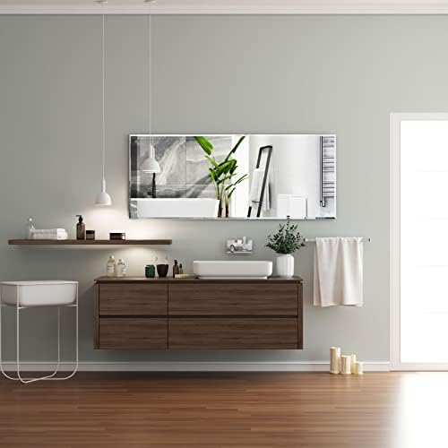 Dripex 110 x 45cm Frameless Bathroom Mirror, Rectangle Wall Mounted Mirror with Polished Edge & Pre-Drilled Holes - Best for Bathroom, Dressing Room, Bedroom & Living Room