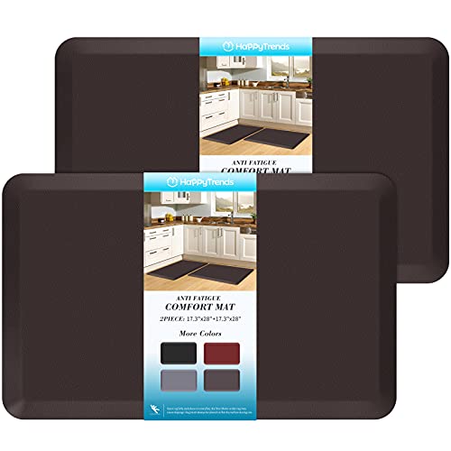 HappyTrends 2 PCS Kitchen Mat Cushioned Anti-Fatigue Floor Mat, Heavy Duty Ergonomic Comfort Foam Standing Mat, Waterproof Non-Slip Kitchen Rugs for Home, Office, Laundry,Chocolate