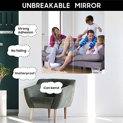 Easy Funny Square Mirror Wall Stickers 30X30CM Removable Acrylic Self Adhesive Mirror Sheets for Home Living Room Bedroom Art DIY Decor (4 PCS Silver)