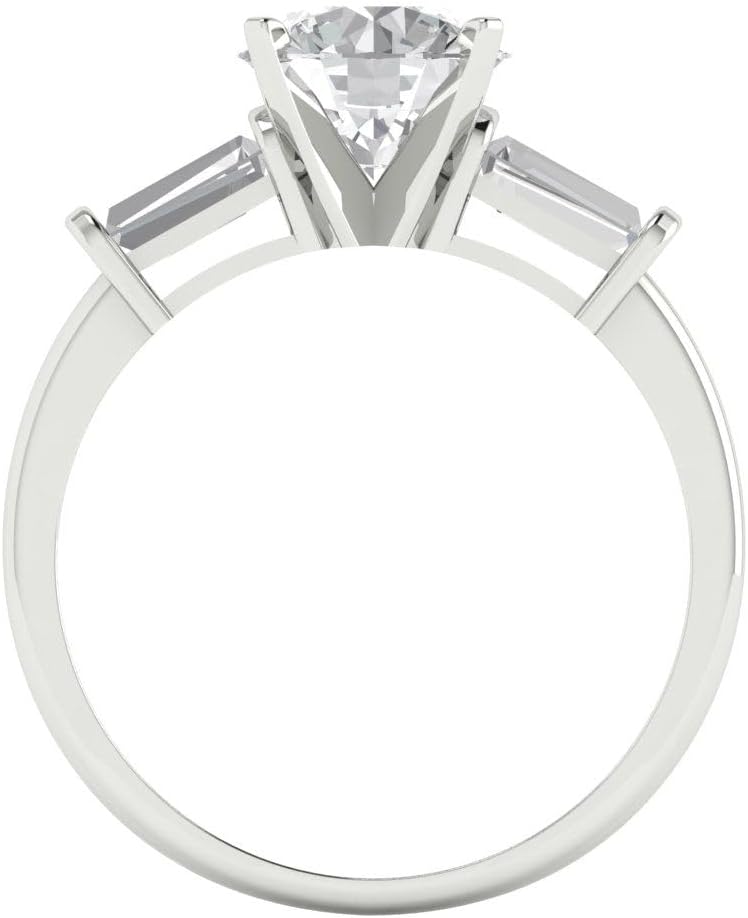 Clara Pucci 14K Solid Gold Engagement Ring for Women | 2 cttw White Sapphire Round Cut Three-Stone | Real White Gold Wedding Ring - Image 4