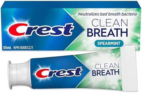 Crest Clean Breath Spearmint Toothpaste – Neutralizes Bad Breath, Antibacterial Protection, Fights Cavities, Freshens Breath, Gently Whitens, 55 mL