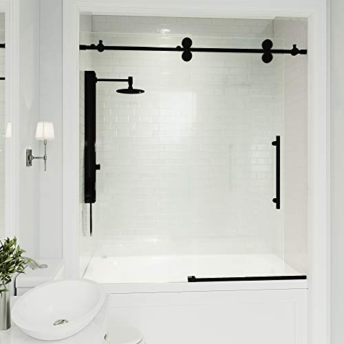 VIGO Elan 56 to 60 in. W x 66 in. H Sliding Frameless Tub Door in Matte Black with 3/8 in. Clear Glass-VG6041MBCL6066