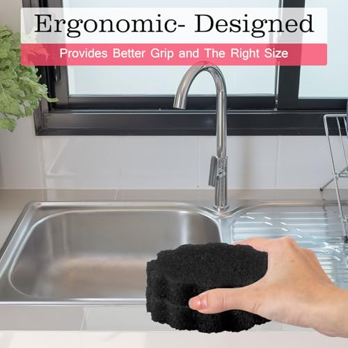 Image of FillTouch 3 Pcs Dual Sided Scrub Sponge Multi Functional Cute Temperature Sensitive Non Scratch Dish Sponge for Washing Dishes Kitchen Bathroom(Flower,Black)