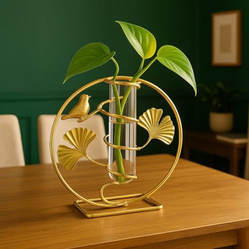 Image of CentraLit Glass Planter Hydroponics Vase with Metal Stand Test Tube Vase for Plants Small Bud Vase for Flower Terrarium Indoor Decor Desktop Home Office Wedding Garden