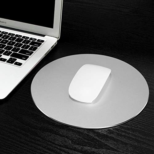 ProElife Premium Metal Mouse Pad Mice Mat 220mm Round Mousepad with Anti-skid Base & Highlight Edge for Home Office Laptop Computer Mouse (Silver Colour)