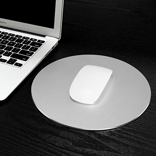 Proelife Premium Aluminum Metal Mouse Pad Mice Mat 8.66-Inch Mousepad With Anti-Slip Base (Round, Silver Color) #TOP6