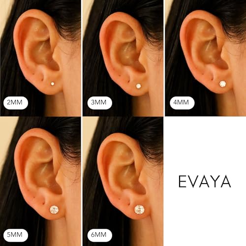 14k Gold Cubic Zirconia Stud Earrings for Women & Men (2mm-6mm Diameter) - CZ Simulated Diamond, Real Solid 14K Gold, Secure Screw Back2