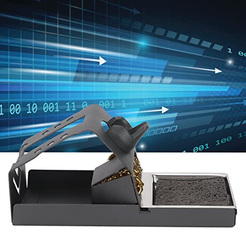 Soldering Iron Stand with Brass Wool Sponge Cleaner - 6.3 Inch Multifunction Holder for T12 Tips, Anti-Static Base with Solder Slots & Storage - Thumbnail 5