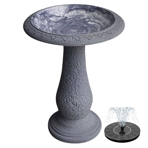 AUSTRAM Pedestal Birdbath with Solar Fountain, Resin Stone Composite Outdoor