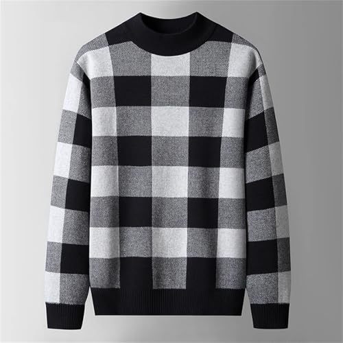 Men Plaid Pull Sweater Mock Neck Clothing Fashion Knitted Pullovers Casual Top4