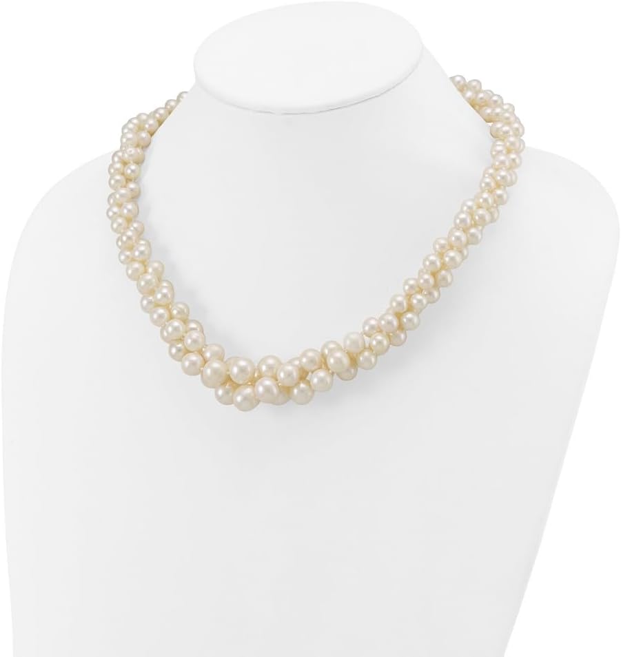 14K Yellow Gold 19" Women's Multi-Strand Pearl Necklace - 5-9mm Semi-Round White Freshwater Cultured Pearls, Classic Gift