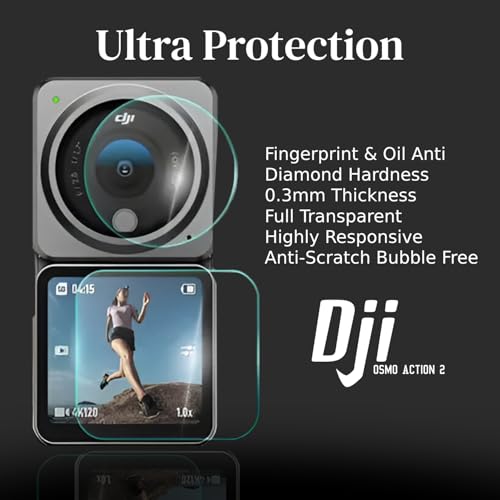 Image of Tempered Glass Screen Protector Compatible for DJI Action 2 Action Camera (Transparent) Edge To Edge Full Screen Coverage With Installation Kit, Complete Set Of 3 Glass