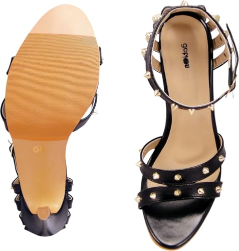 Image of Action Women's Platform Sandals|Studded Straps| Block Heel| Ankle Strap Black