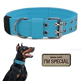 Tactical Dog Collar Military Adjustable Dog Collars Soft Nylon Training Collar with Patch Heavy Duty Metal Buckle Collars for Medium Large Dogs (Blue, L)