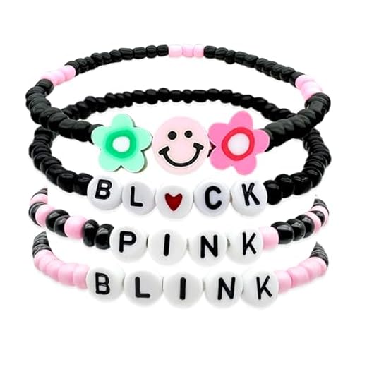 Neffliwe 4 Pcs Kit Handmade Black Pink Friendship Bracelets Korean pop Merch Concert Outfit Gifts for Women Men Fans