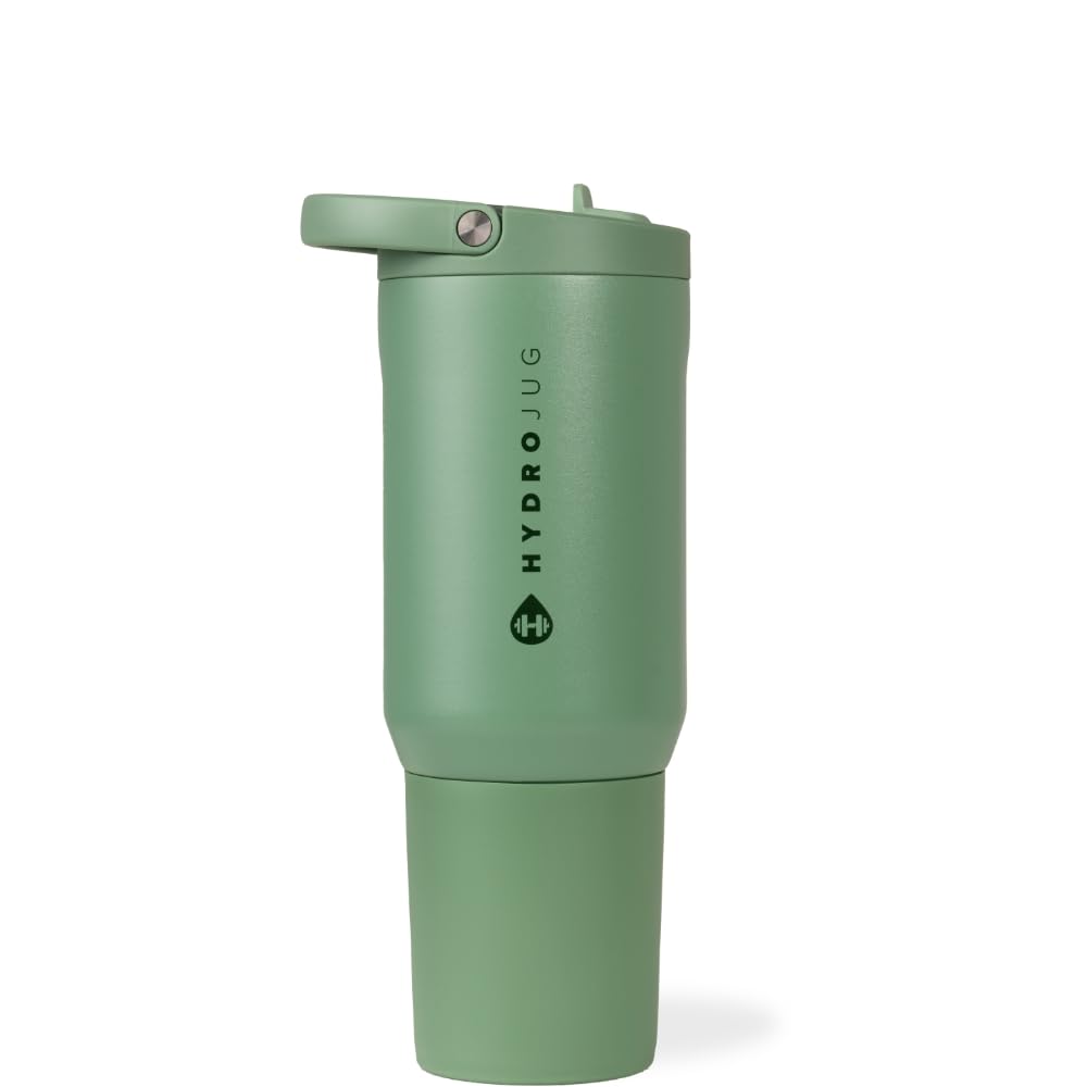 HydroJug Sport - Stainless Steel Tumbler with Straw, Vacuum Insulated, 20oz Leakproof Water Bottle, Ergonomic Design, Reusable, Dishwasher Safe, Rubber Base, Durable for Gym or Outdoors, Sage