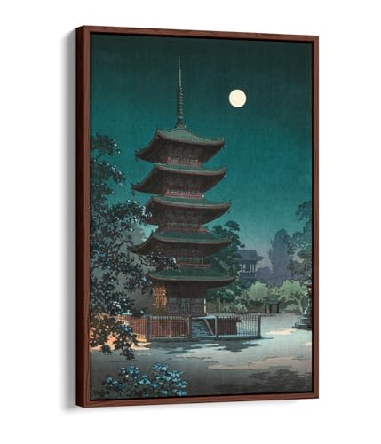 Toile Asakusa Kinryuzan Tsuchiya haute qualité avec son cadre en noyer