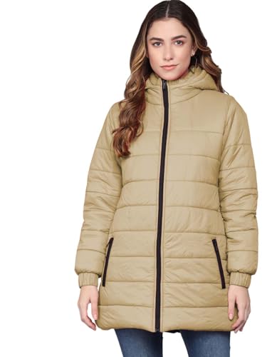 Image of KOTTY Women's Full Sleeve Zipper Fur Hooded Neck Puffer Jacket
