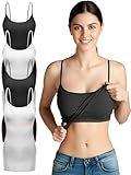 Emmalise Women Camisole Built in Bra Wireless Fabric Support Long Layering Cami, Large, 4Pk Black...