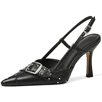 Tarkwa Sapato feminino com salto gatinho fechado bico fino stiletto festa de casamento 2025 tira no tornozelo para uso diário, Preto, 38