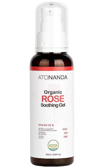 [KFDA Certified] ATONANDA Organic Rose Soothing Gel/Aloe-Vera/Moisturing, Pore-Reducing, Anti-Acne/Sensitive, Irritated Skin/Chemical-Free, Clean Beauty, Cruelty-Free, Vegan Skincare – 3.38 fl oz