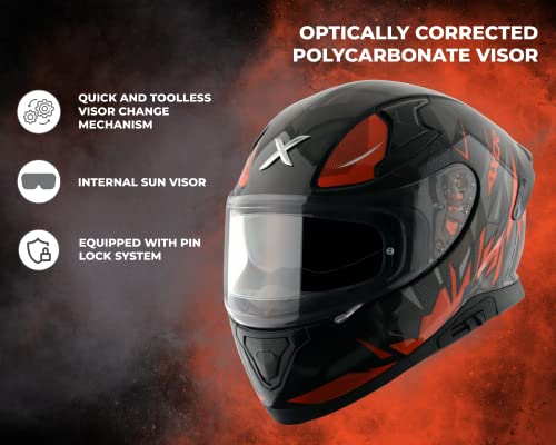 Image of Axor Apex Hunter ISI ECE DOT Certified Full Face Dual Visor Helmet For Men And Women With Pinlock Fitted Outer Clear Visor And Inner Smoke Sun Visor Black Orange Helmet-M