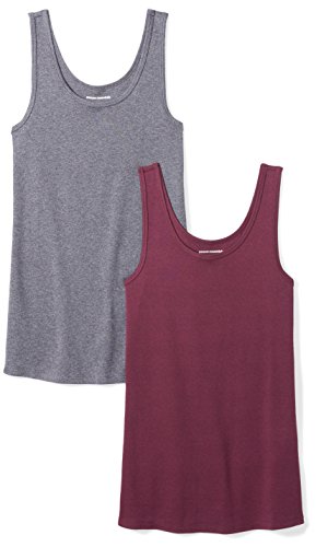 Amazon Essentials Women's 2-Pack Slim-Fit Tank, Burgundy/Charcoal Heather, Large