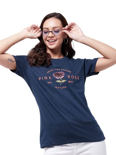 Image of Modeve Women Printed Cotton Blend Half Sleeve Round Neck T-Shirt for Summer