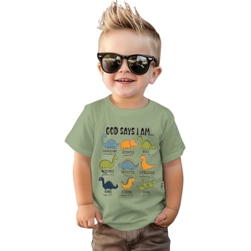 Toddler Boy Dinosaur Shirt God Says I Am Bible Verse Dino Religious Tshirt Christian Outfits Baby Short Sleeve Tees