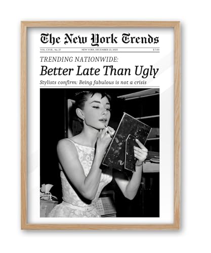 iHery Natural OAK Wood Audrey Hepburn Trendy Framed Wall Art,