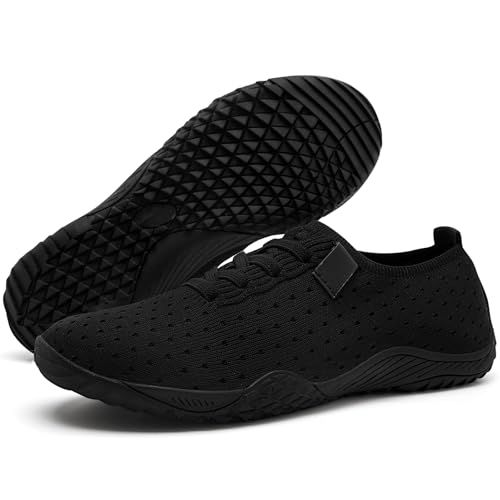Oltyutc Women's Barefoot Shoes Minimalist Tennis Shoes Zero Drop Gym Walking Sneakers Non Slip for Work Workout Travel Indoor Slippers All Black 9.5