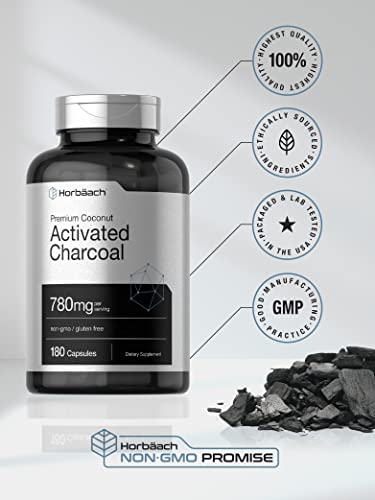 Charcoal Pills 780Mg | 180 Capsules | Activated Charcoal From Coconut Shells | Non-Gmo And Gluten Free | By Horbaach #TOP4