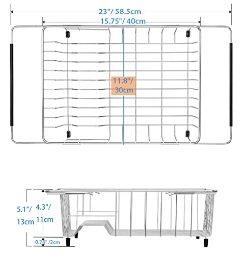 Sanno Expandable Dish Drying Rack, Sink Dish Rack Adjustable Dish Drainer With Removable Silverware Holder, Deep Large Dish Rack In Sink On Counter,Dish Drainers Stainless Steel #TOP4