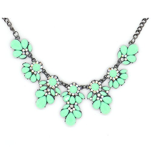 ArRord Fashion Flower Crystal Collar Necklace Statement Chunky Jewelry for Women Green