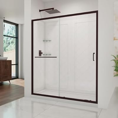 DreamLine Infinity-Z 30 in. D x 60 in. W x 76 3/4 in. H Clear Sliding Shower Door in Oil Rubbed Bronze, Right Drain and Backwalls