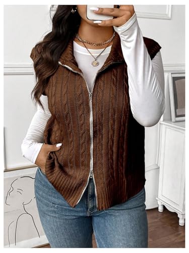 Image of Floerns Women's Plus Size Mock Neck Zip Up Sweater Vests Sleeveless Cable Knit Cardigans