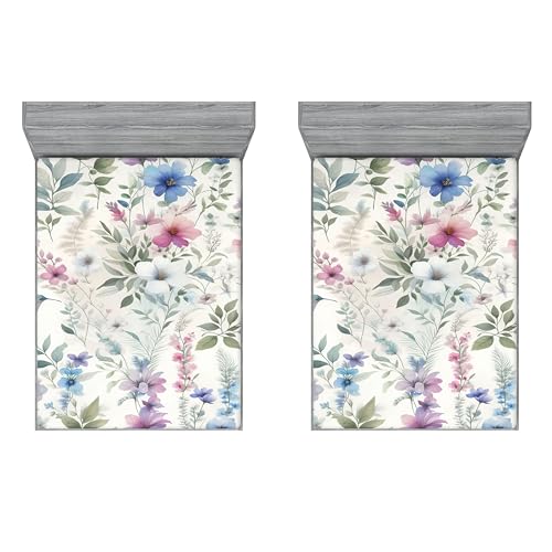 Ambesonne Birds and Nature 2 Pack Fitted Sheet, Nature Hummingbird, Bed Cover All-Round Elastic Deep Pockets 2 Pieces, Package Contains 2 California King Fitted Sheets, Laurel Green Pale Lilac