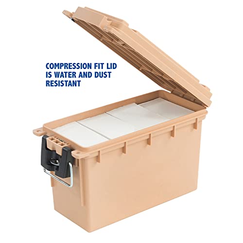 Image of Sheffield 12627 Ammo Storage Box, Stackable .30 Cal Field Boxes, Water and Dust Resistant, Lockable Storage Box with Handle, Secures Hunting Gear, Supplies, and Bullets, Made in USA, Tan, (Pack of 6)