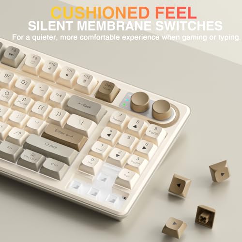 Image of SOLAKAKA SK90 75% Wireless Gaming Keyboard - 4000mAh Tri-Mode (BT5.0 /2.4G /USB-C) Cute Creamy Gaming Keyboard with Number Pad, Media Knob, RGB Backlit, Quiet Keys Silent Office Keyboards for PC MAC