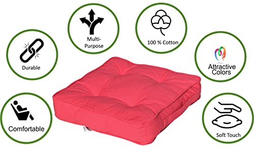 Image of Quilted Canvas Floor Cushion 40x40x8 CM with Cotton Filler for Seating, Patio Seat, Meditation, Yoga, Pooja, Guests, Living Room, Bedroom Solid Pink, Size 16x16x3 Inch