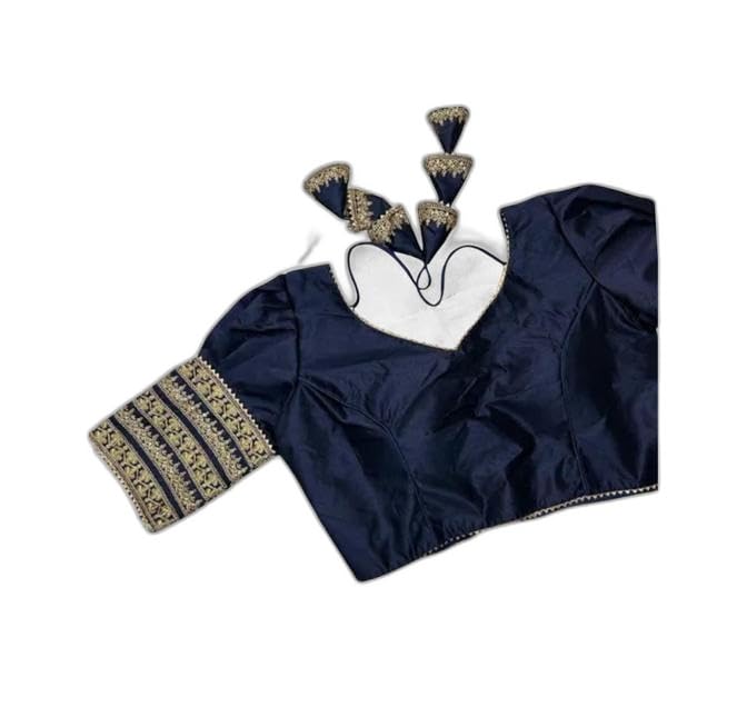 Puff Sleeve Fancy Vichitra Silk Readymade Stitch Design Blouse for Women Fashion India|Style - 1237 Women's Blouse for The Size of - Free-Size: 30-34-picture-20