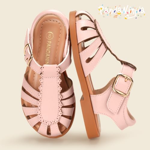 Image of PANDNAINJIA Toddler Girls Sandals T-Strap Dress Summer Shoes